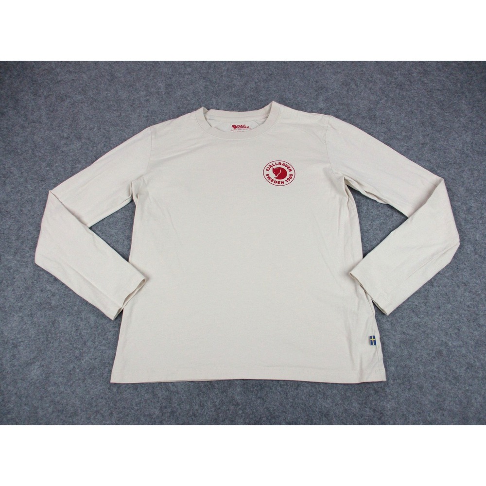 Fjallraven Shirt Womens XS Beige Sweden Logo Long Sleeve Crew Neck Cotton Top